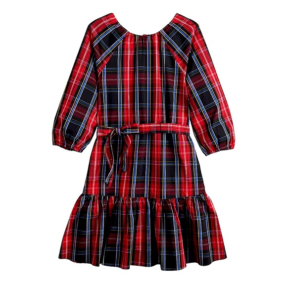 NWT Draper James 3/4 Sleeved Red Plaid Tiered Open Bow Back Dress Size Small - Picture 2 of 10